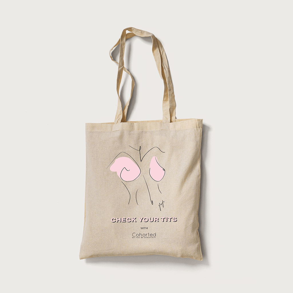 Cohorted x J.Leigh zeichnet limitierte Auflage 'Überprüfe deine Titten' Tote Bag Cohorted x J.Leigh zeichnet limitierte Auflage 'Überprüfe deine Titten' Tote Bag