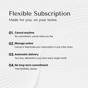 Flexible subscription infographic, subscription beauty box, luxury beauty box, skincare, makeup, uk, gift