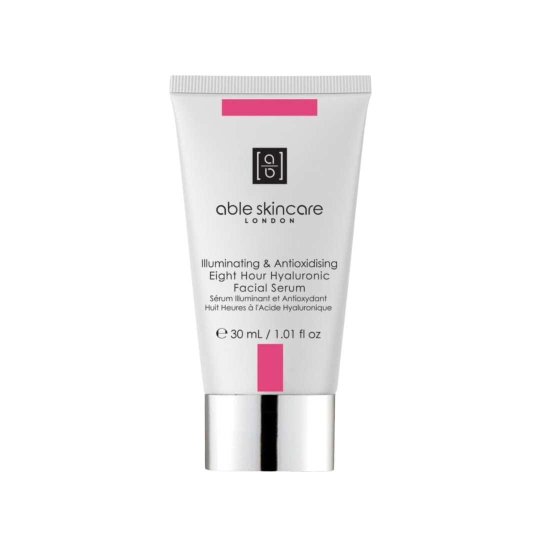 Cohorted, Subscription, Beauty Box, Able Skincare Skin Detox Beauty Box featuring luxury skincare products including moisturiser, hyaluronic serum, retinol serum, eye serum, primer and exfoliator. Illuminating & Antioxidising Eight Hour Hyaluronic Facial Serum