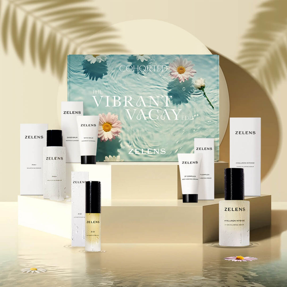 Cohorted, Zelens. Vibrant Vacay, Beauty Box, Exclusive, Luxury, UK, Skincare, Cosmetics, Makeup, Gift, UK